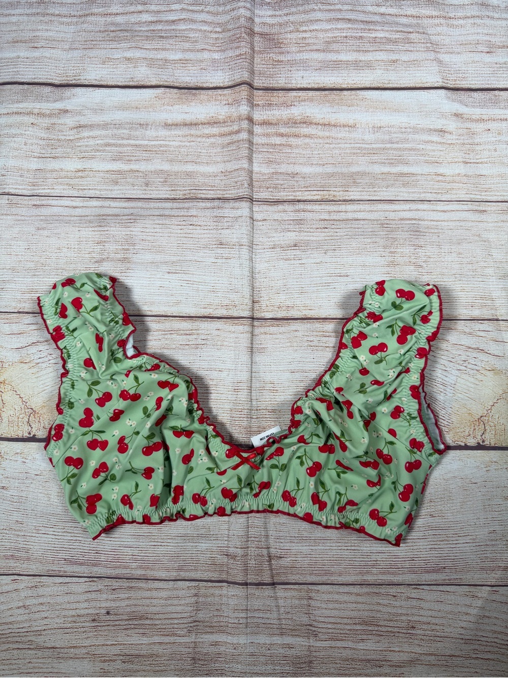 Frankie's‎ Bikinis x PINK Mint Green Cherry Ruffle Bikini Top